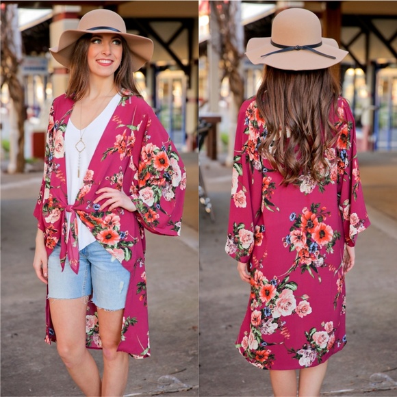 Floral Tie Front Kimono - Picture 2 of 2